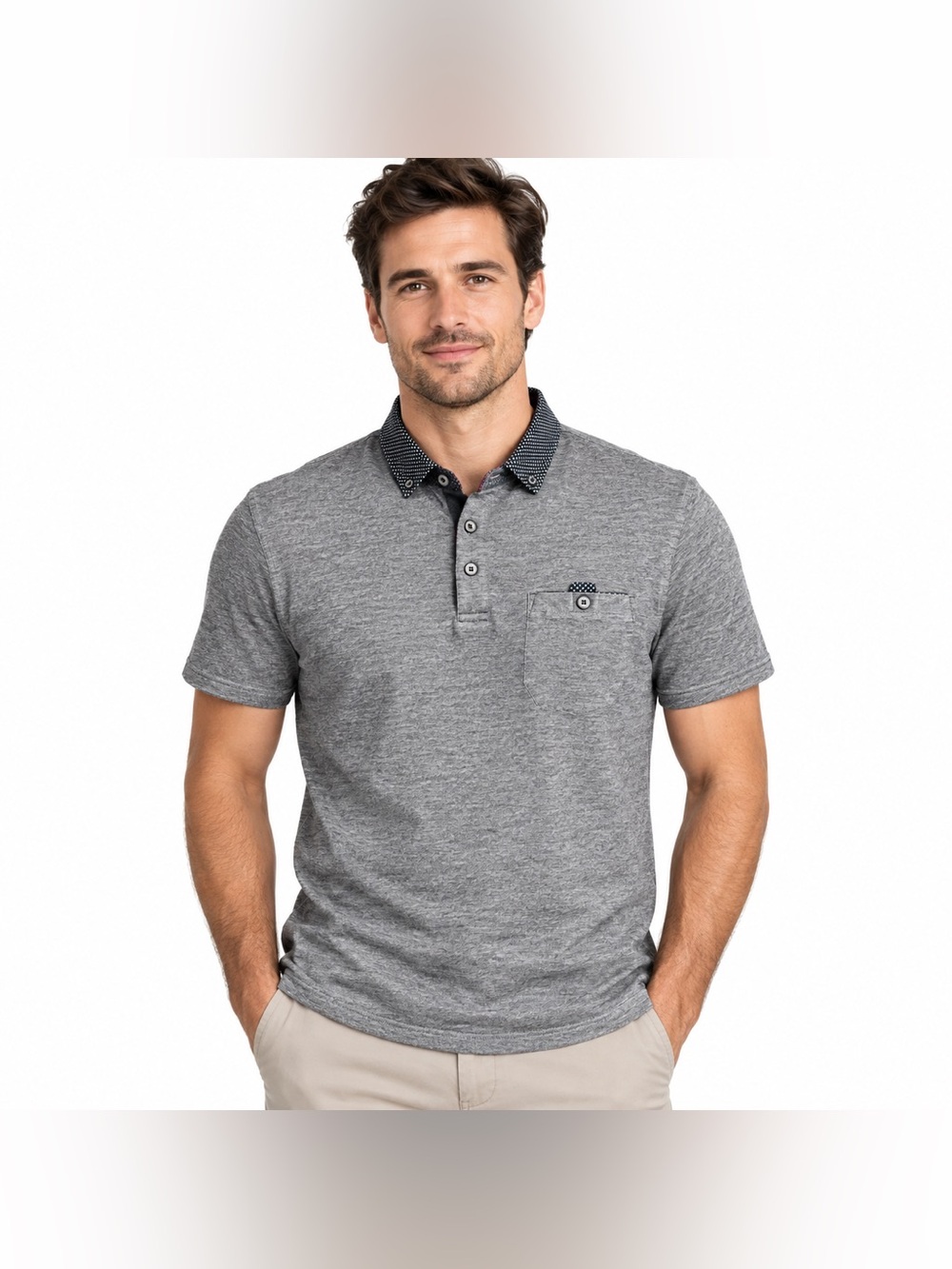 Ted Baker London Men’s Size 4 Large Gray Contrast Collar Cotton Polo